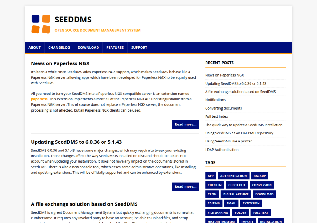 Projektsidan för SeedDMS