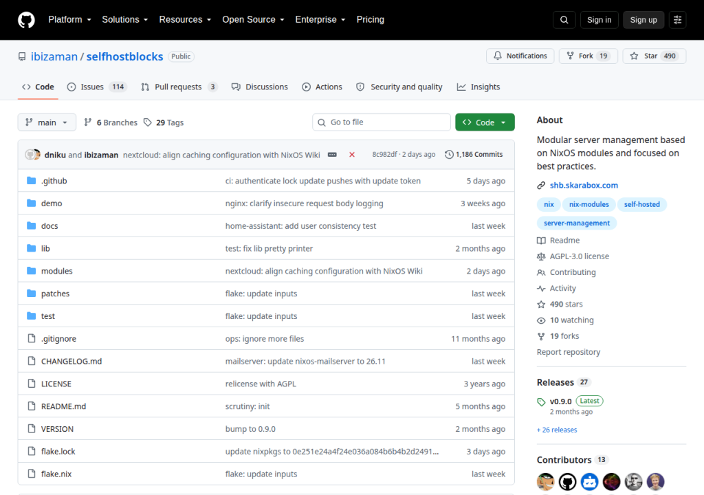 Projektsidan för Self Host Blocks