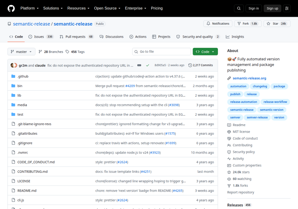 Projektsidan för semantic-release