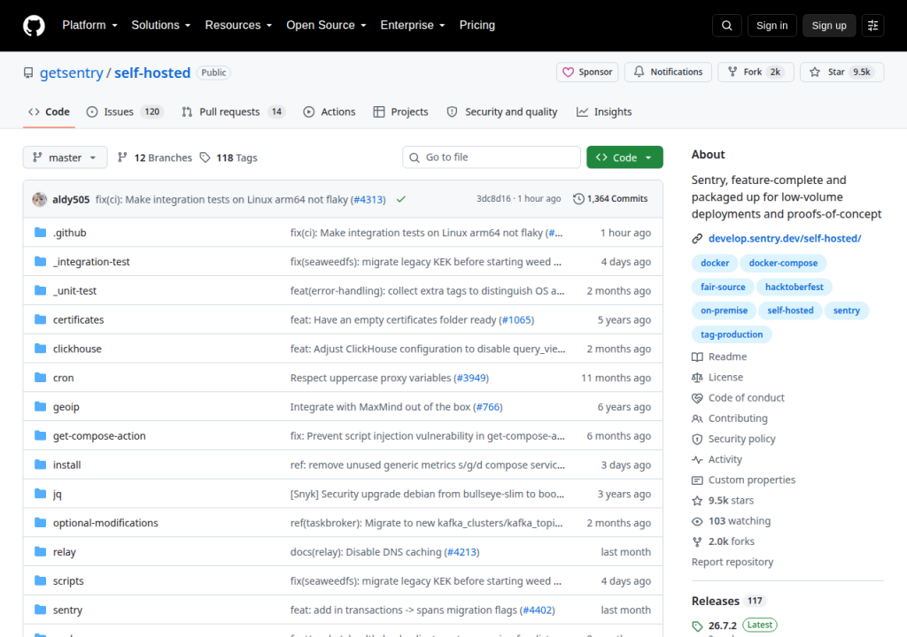 Projektsidan för Sentry (self-hosted)