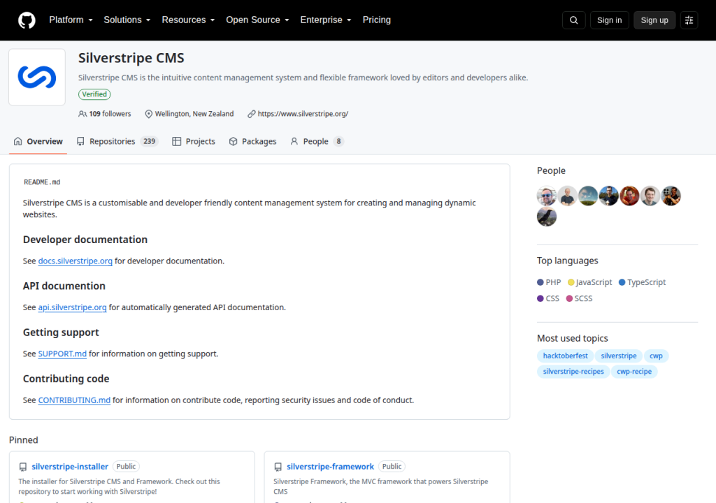 Projektsidan för SilverStripe