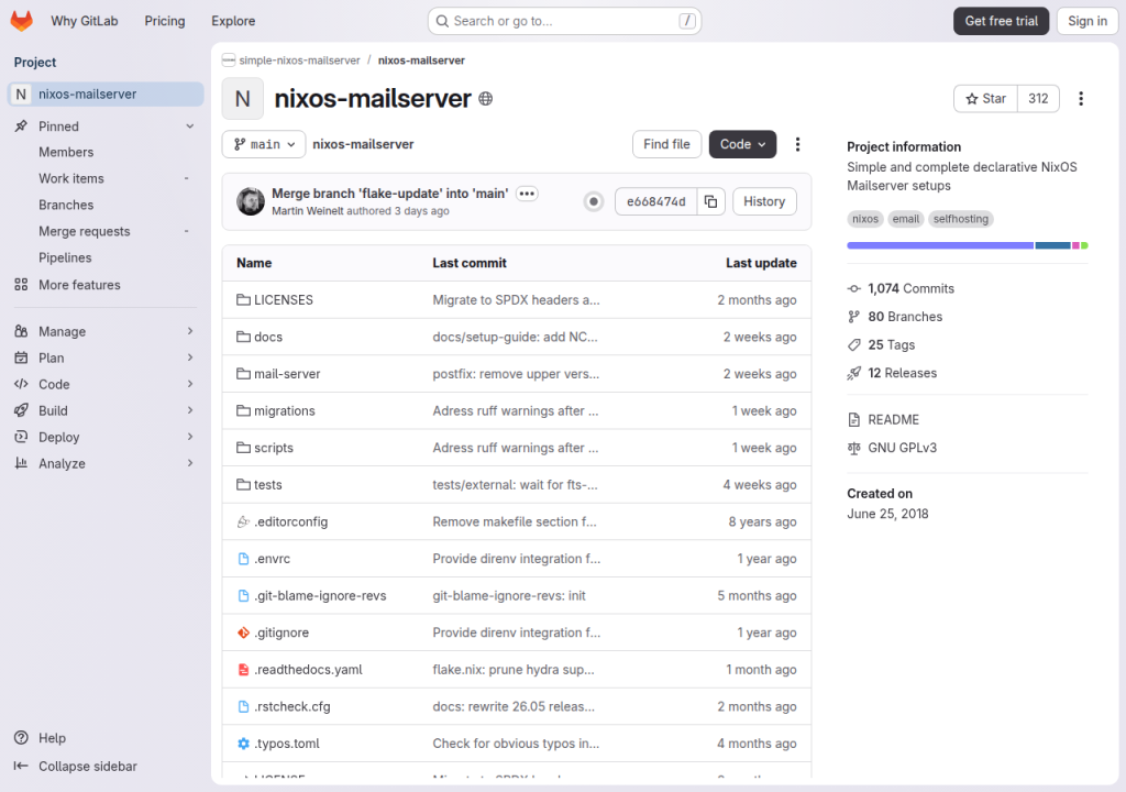 Projektsidan för Simple NixOS Mailserver