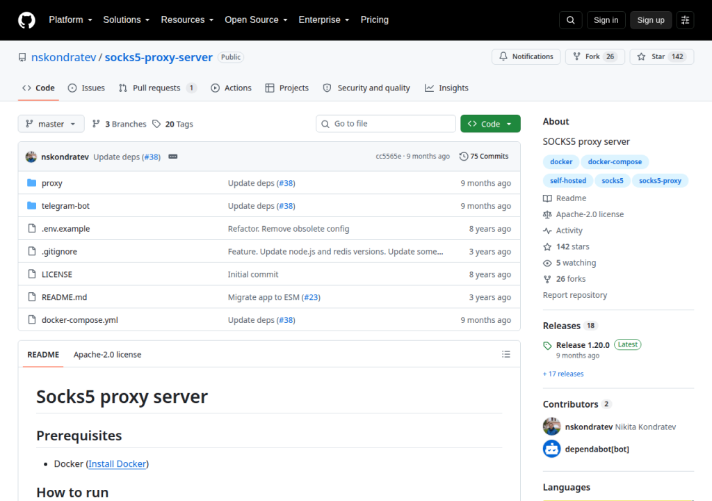 Projektsidan för socks5-proxy-server