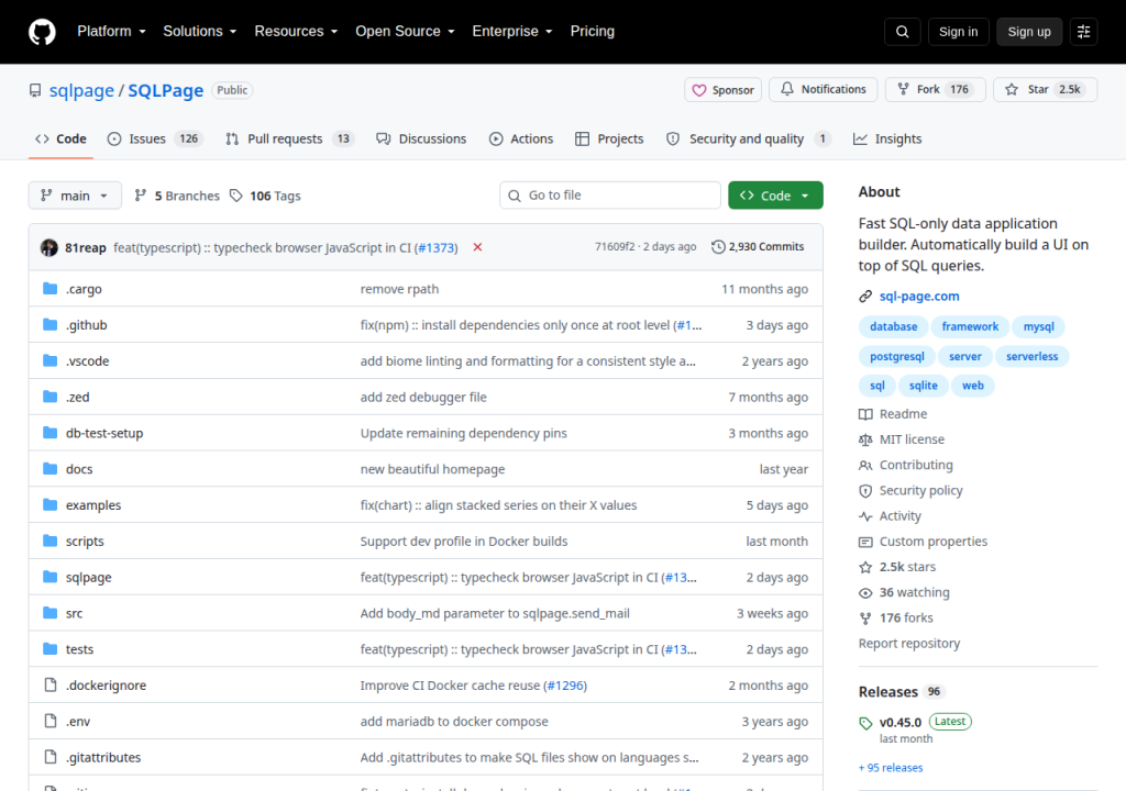 Projektsidan för SQLPage