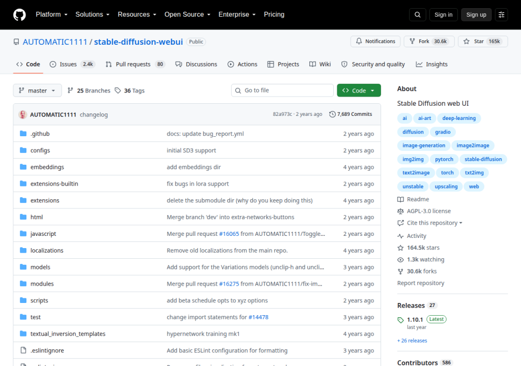 Projektsidan för Stable Diffusion web UI