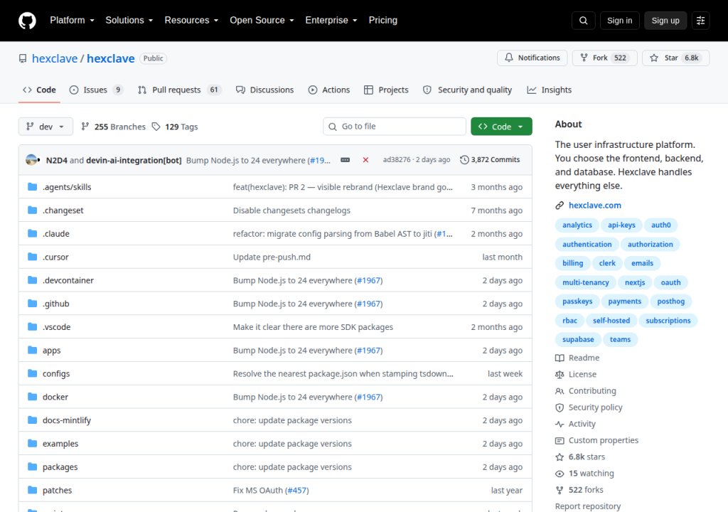 Projektsidan för Stack Auth