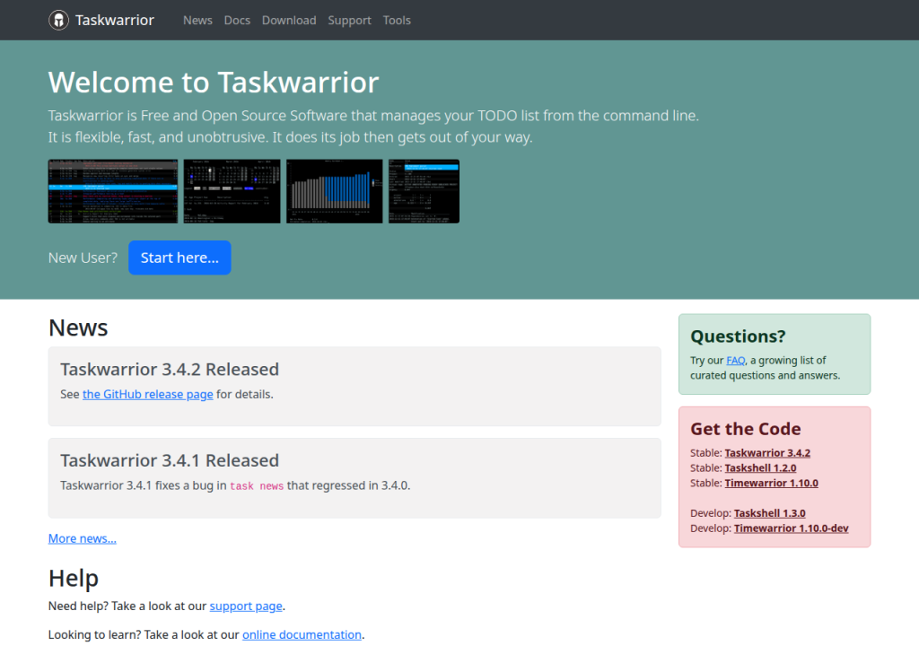 Projektsidan för Taskwarrior