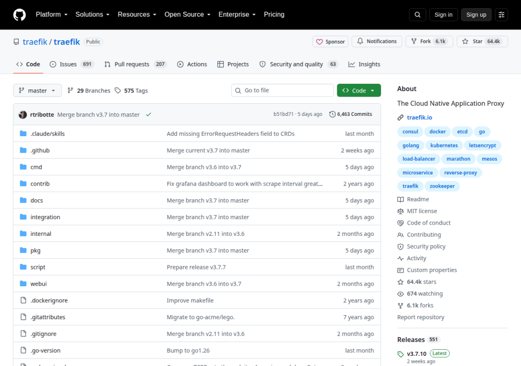 Projektsidan för Traefik