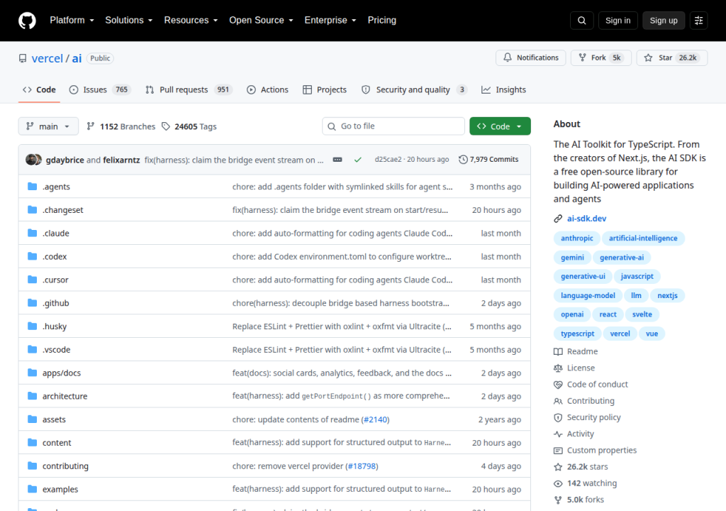 Projektsidan för Vercel AI SDK