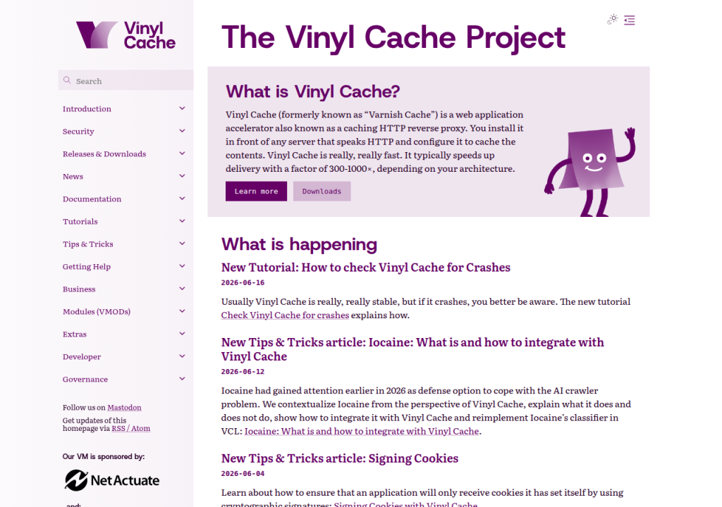 Projektsidan för Vinyl Cache
