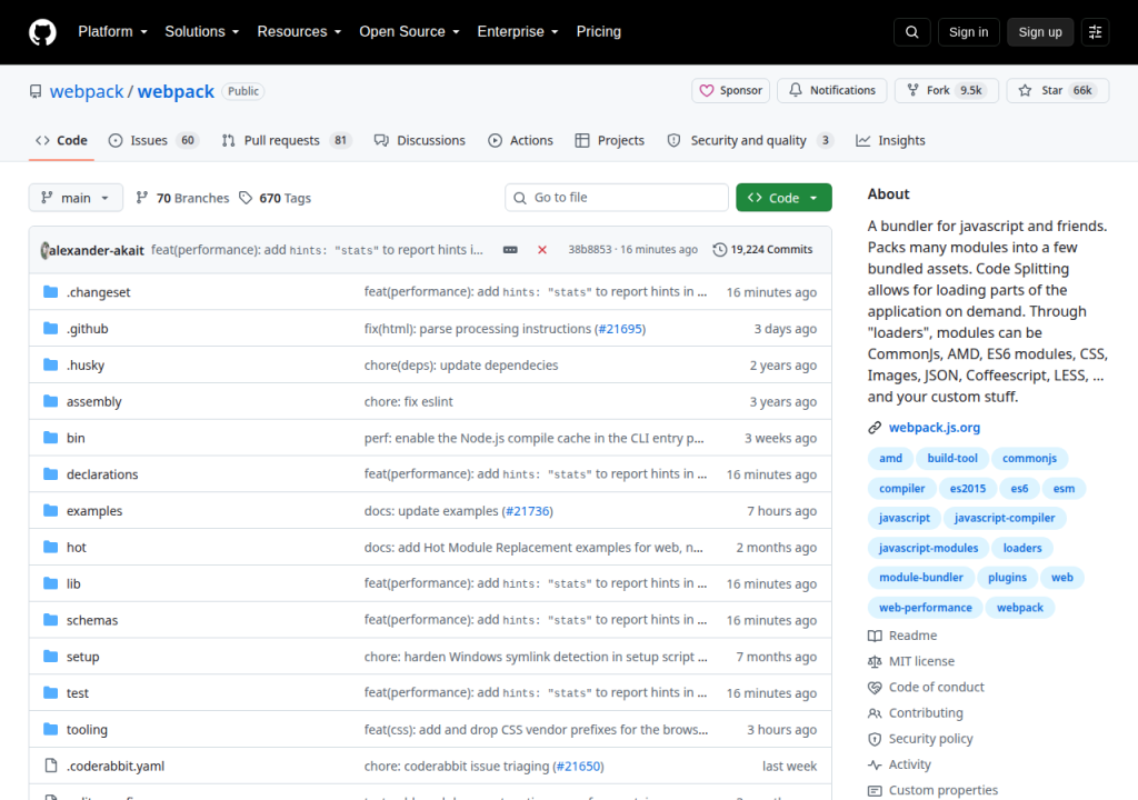 Projektsidan för webpack