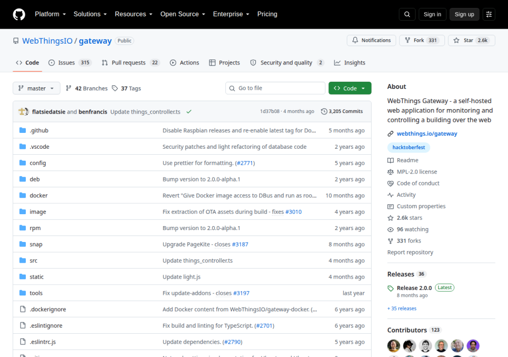Projektsidan för WebThings Gateway