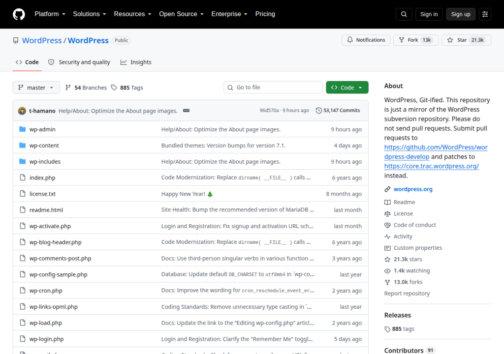 Projektsidan för WordPress