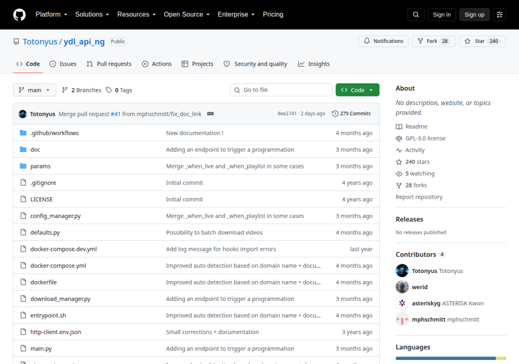 Projektsidan för ydl_api_ng