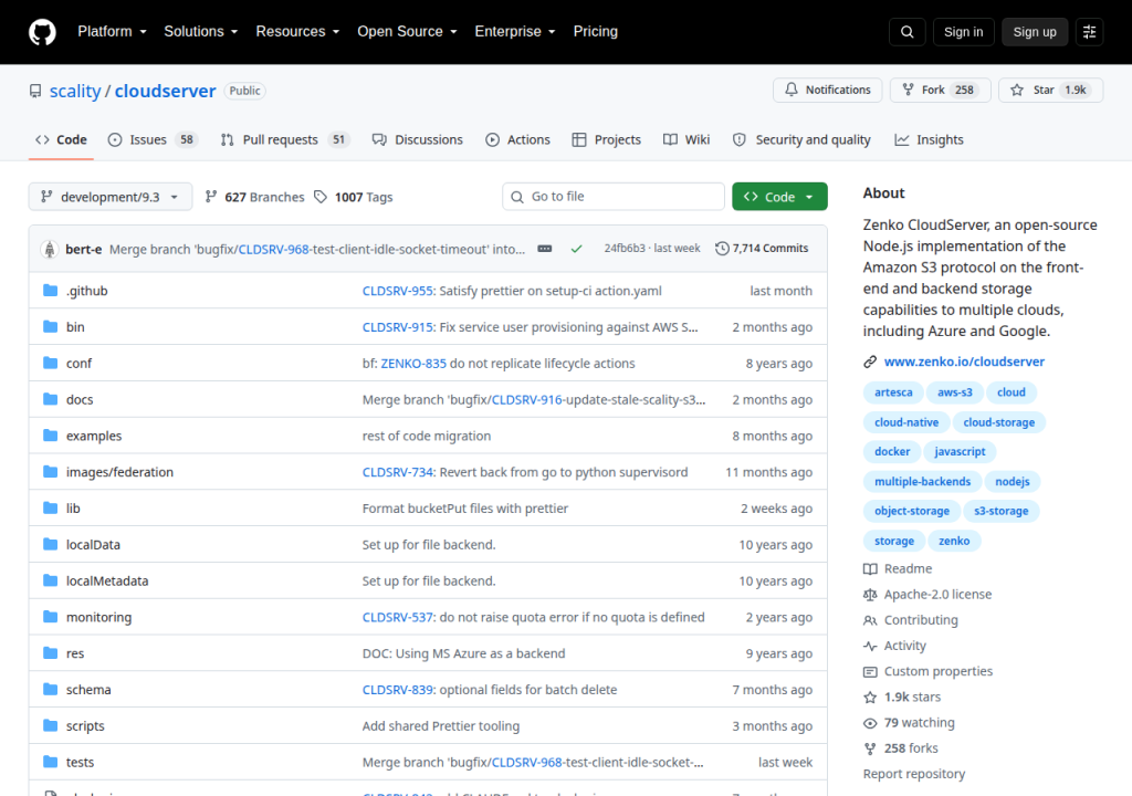 Projektsidan för Zenko CloudServer